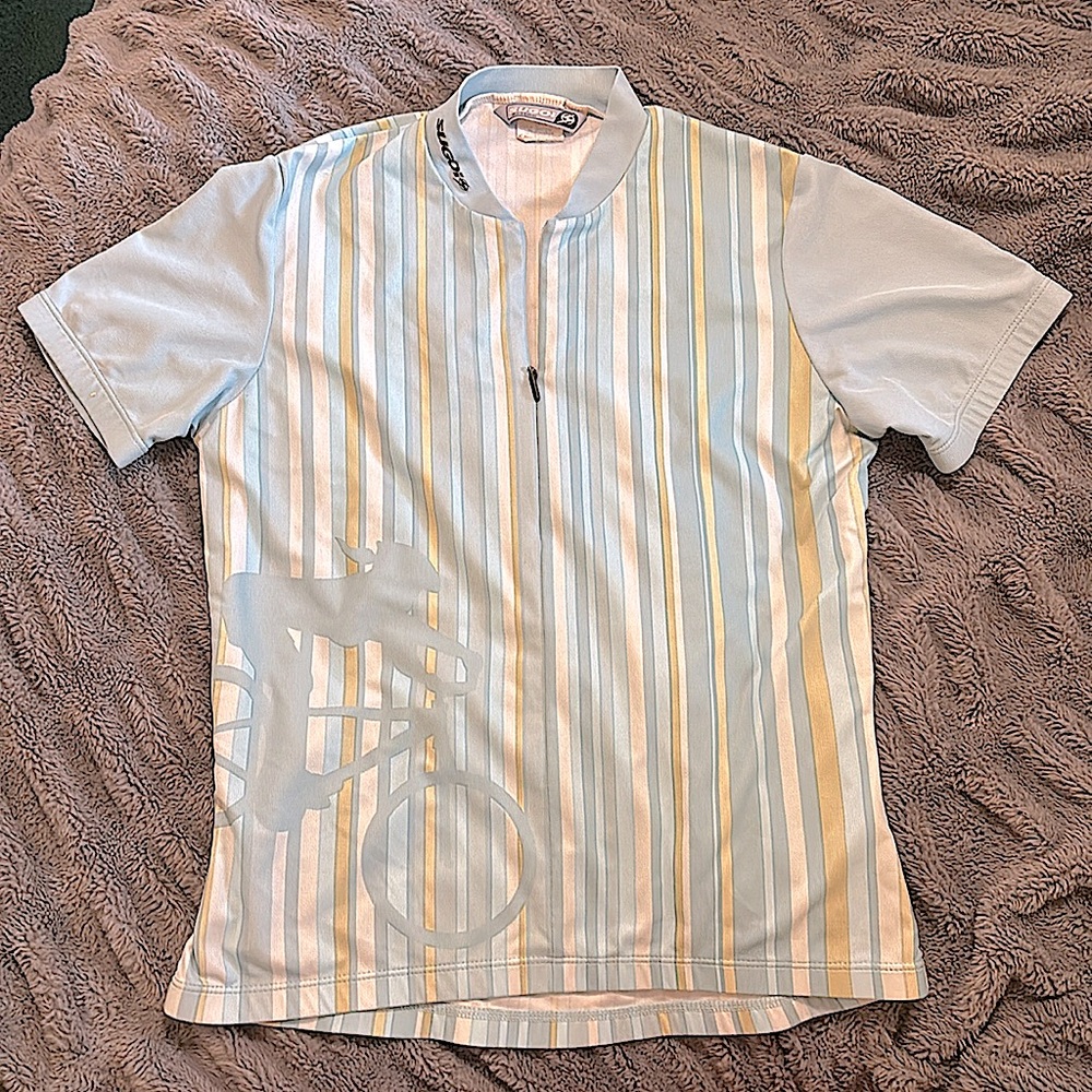 SUGOi bike shirt. White, blue, yellow size M